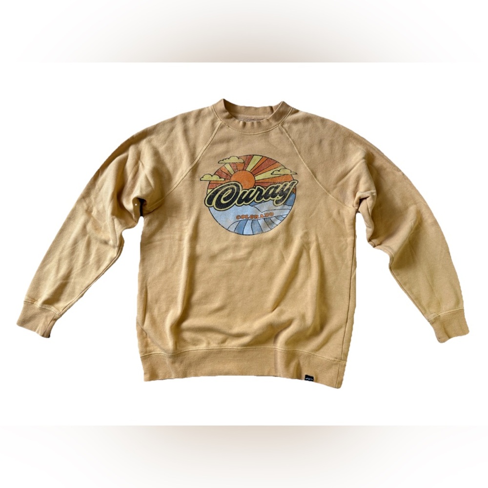 Ouray, Colorado Sun & Rocky Mountains Gold / Mustard Crewneck Sweatshirt Size S